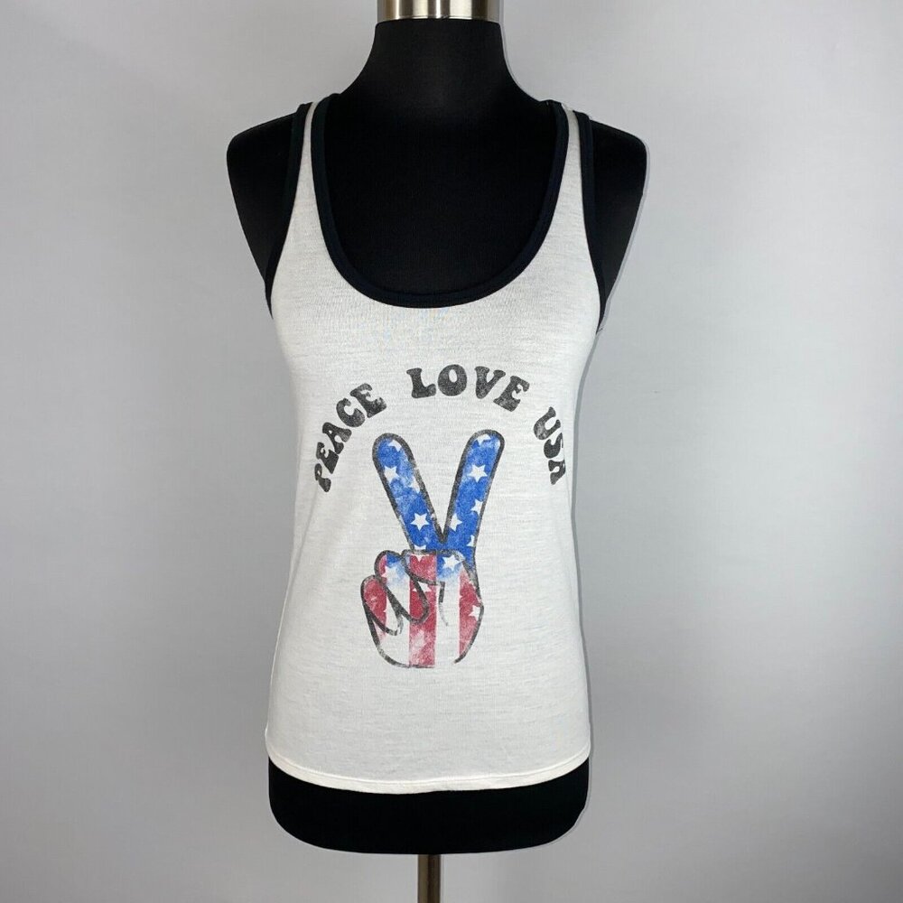 The Print Shop Peace Sign Love USA Ringer Tank Top Juniors XS 4th Fourth Of July